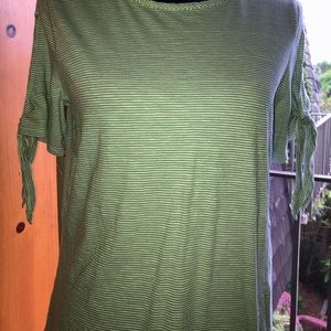 LOFT Green and White Striped Top